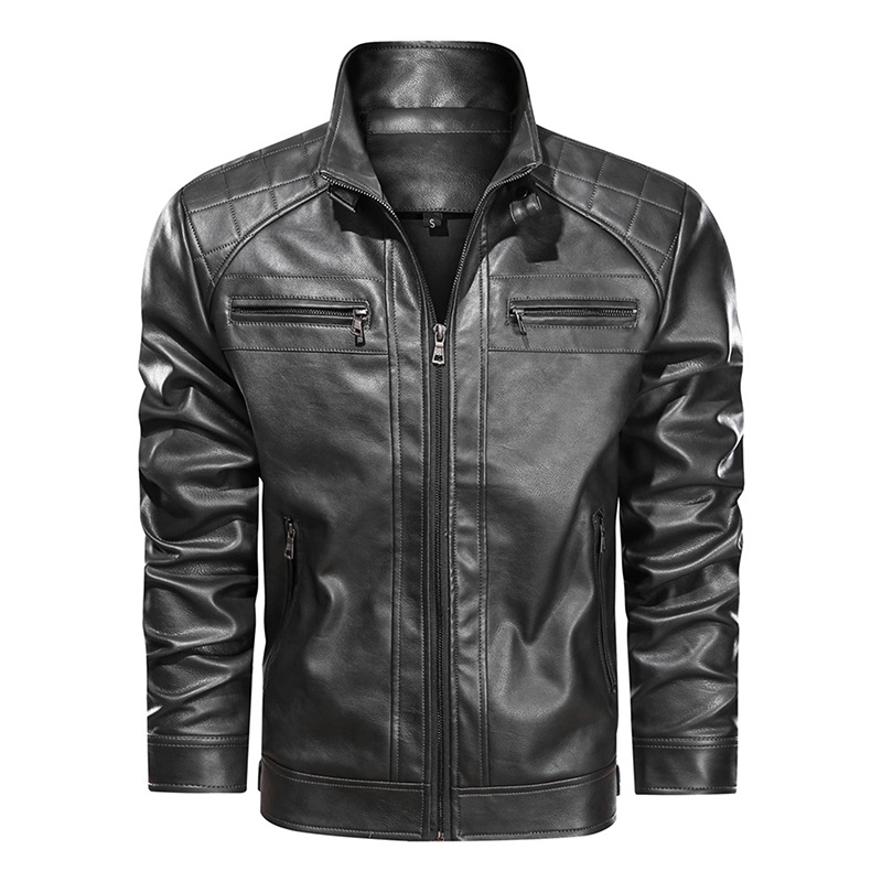 Men Leather Jacket Motorcycle Turn-down PU Solid Casual Men Coats