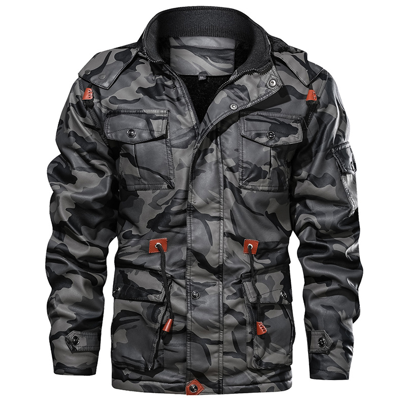 Winter Men Leather Jacket Thick Military Hooded Men Coats